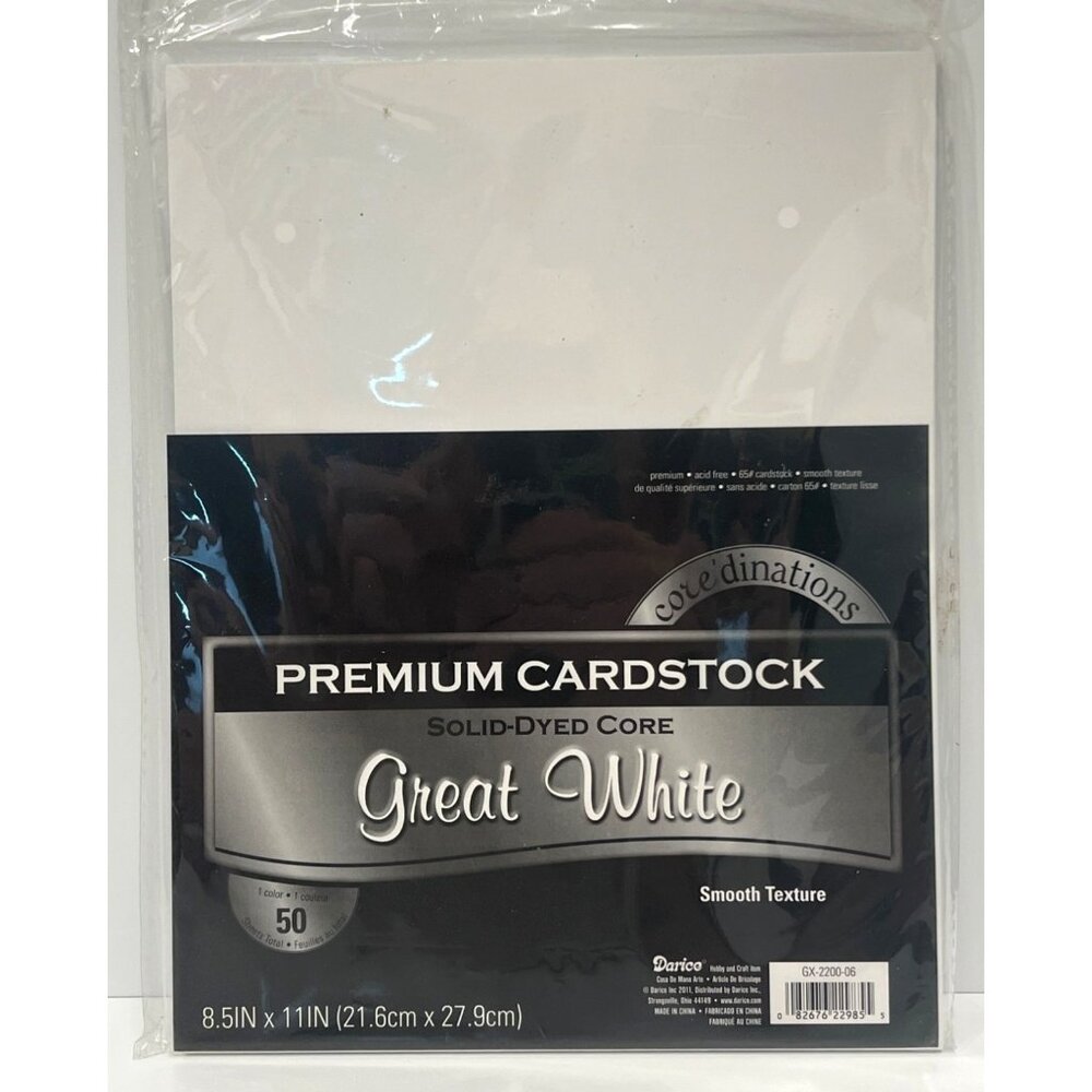 Darcie Premium Cardstock Solid-Dyed Core Great White 36 Sheets GX-2200-06